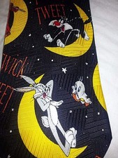 Looney Tunes Bugs Bunny Taz Tweety necktie tie Black Halloween 100 Silk