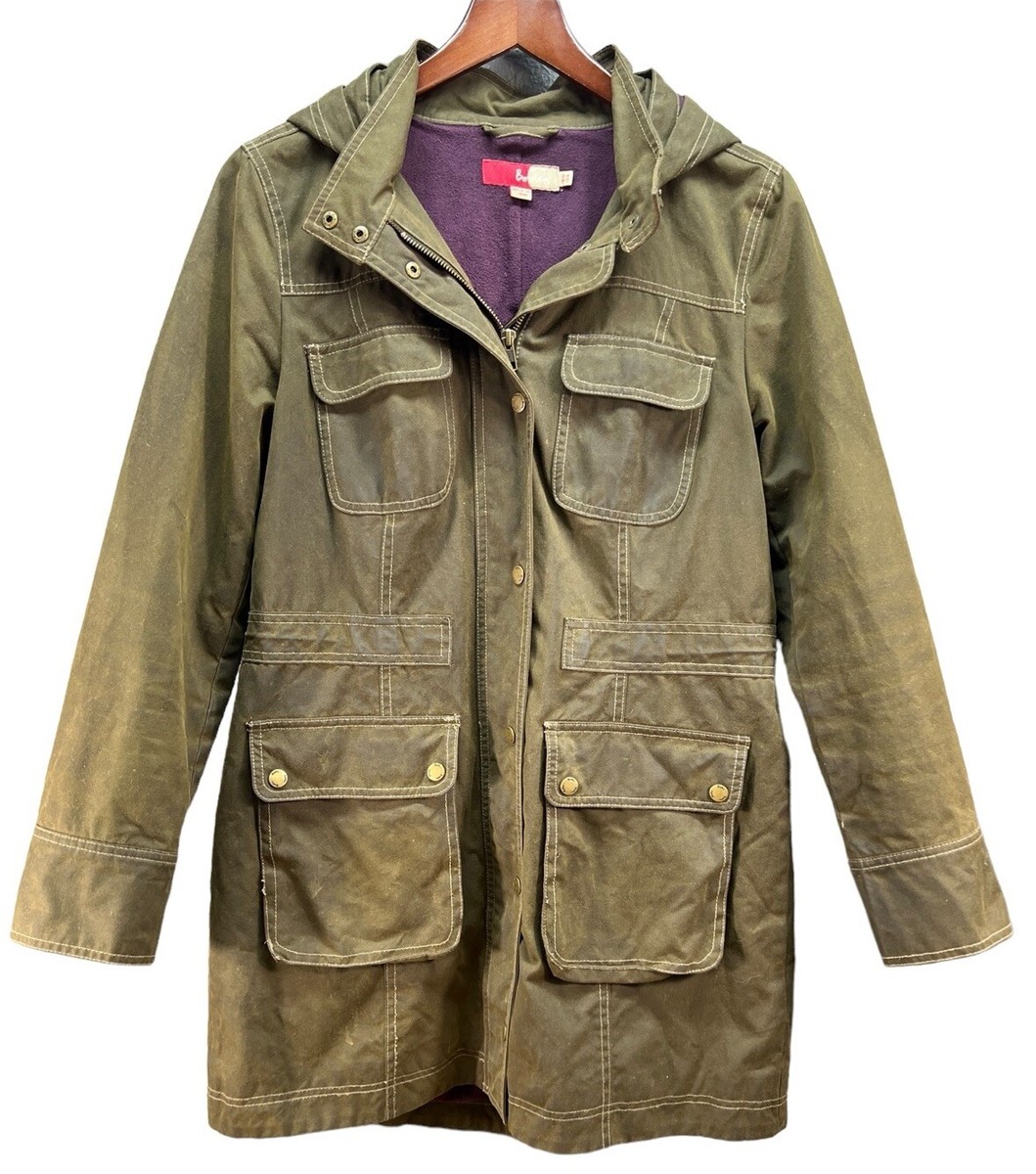 Boden Green Utility Waxed Hooded Jacket Purle Fleece Lined Boden Green Utility Waxed Hooded Jacket Purle Fleece Lined