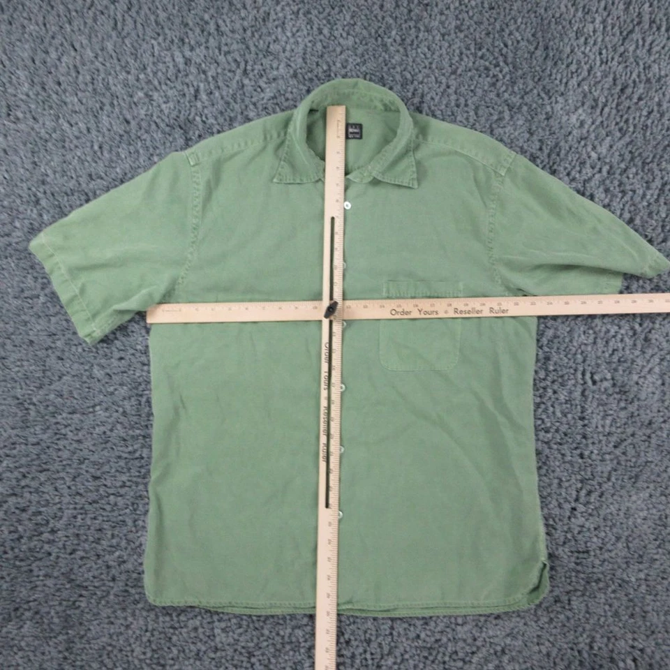 Ike Behar Shirt Mens Large Green Silk Blend Short Sleeve - Image 3 of 4