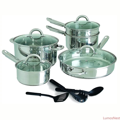Professional Stainless Steel Cookware Set 12 Pc w/ Lids, Oven & Induction Safe