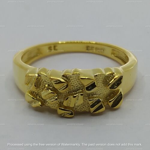 14K Oro Amarillo Chapado Plata Hombre Mujer 7MM Diamante Corte Nugget Anillo - Imagen 3 de 15