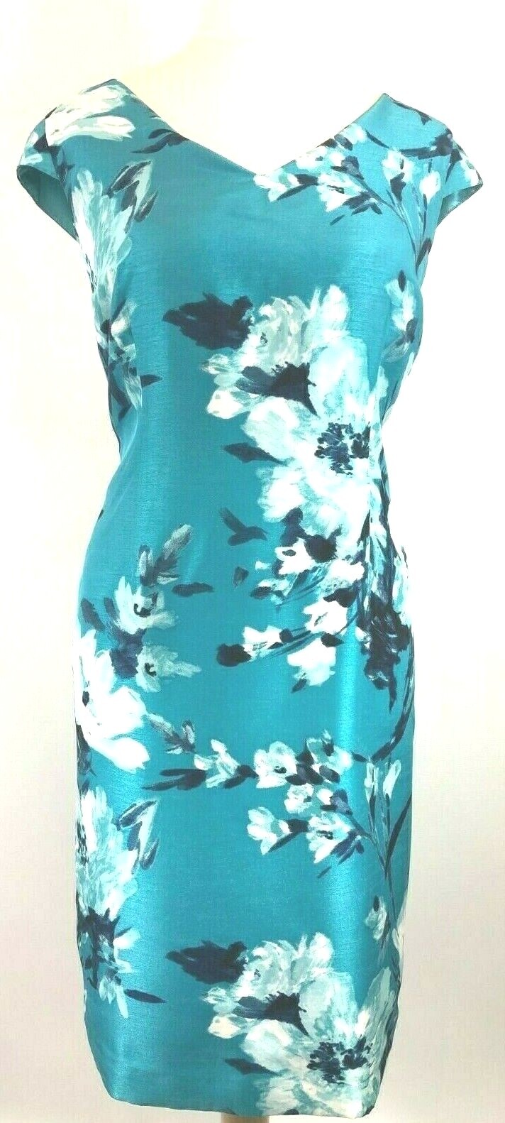 New Jacques Vert dress 16 20 Shantung Floral Turquoise Wedding shift RRP £149 image 4