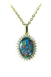 Authentic Halo Australian Triplet Opal Necklace Pendant Gold Plated on 925 Sterling Silver
