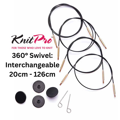 KnitPro Cables: 360° Swivel: Interchangeable: Black/Matte Gold Sewing Craft Tool