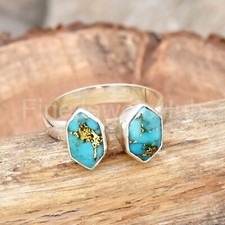 Copper Turquoise Ring, 925 Sterling Silver Ring, Designer Band Ring Boho Ring