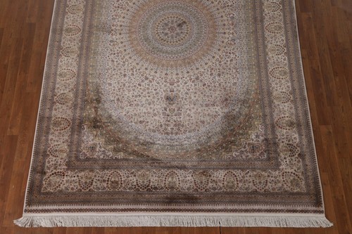 90% Silk Traditional Ivory Floral Living Room Turkish Rug Area Carpet 7'x10' - Picture 5 of 12