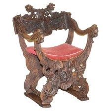 ORIGINAL 19TH CENTURY HEAVILY HAND CARVED ITALIAN WALNUT THRONE ARMCHAIR