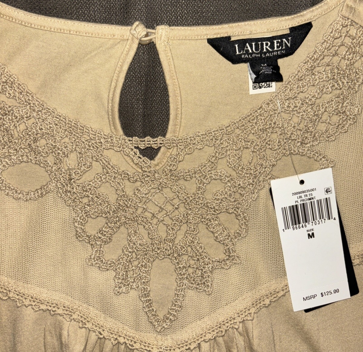 Lauren Ralph Lauren Lace Trim Jersey Peplum Top PALE