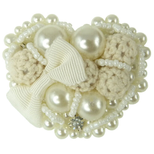Broche Blanche mariage blanc Ivoire Coeur Perles Imitation Culture Tricot Noeud - Photo 1/1