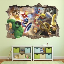 Calcomanía de pared Lego Superhéroes 3D, pegatina de pared de superhéroes, tatuaje de pared, decoración