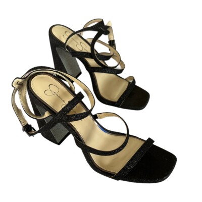 Jessica Simpson Raymie NWOT chunky heel Black Micro Flash Shimmer sandal 9.5