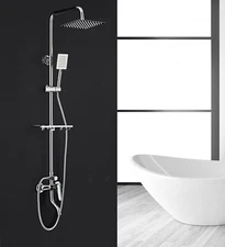 Shower Faucet Set System Rainfall Shower Head Combo w/Mixer Valve Kit Wall Mount