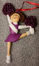 Personalized Cheerleader Brown Hair Purple Uniform Christmas Ornament