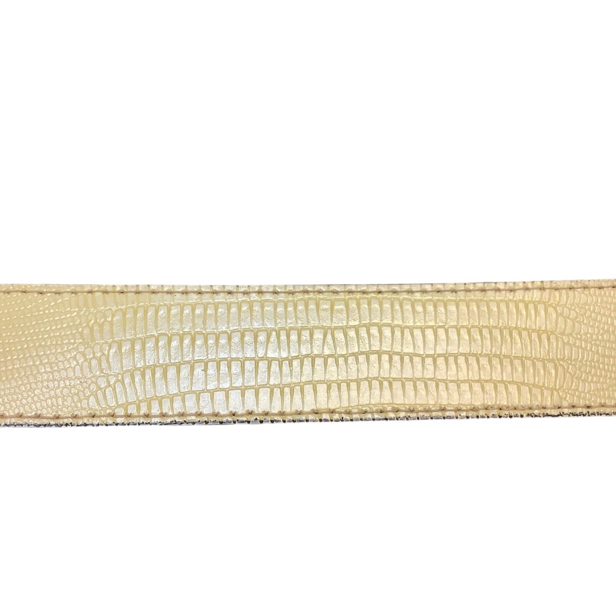 Vtg Yellow Croc-Embossed Leather Belt Silver Metallic Rings  display picture 3