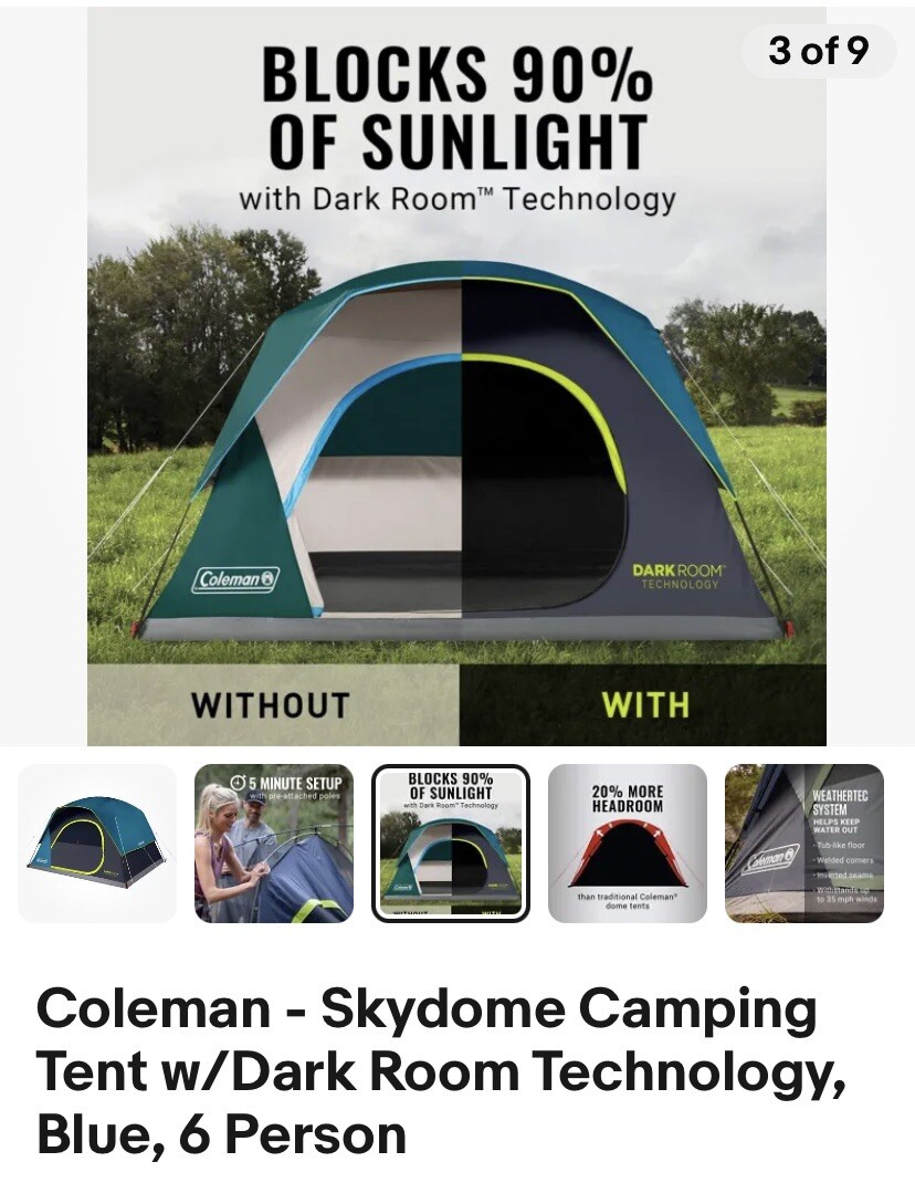 Coleman 6-Person Dark Room Sundome Tent Green 10x10x6 Feet