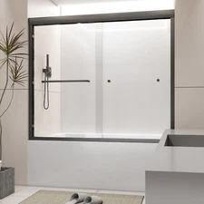60''x58'' Sliding Shower Door over Tub w Black Aluminum Frame Dual Sliding Discs