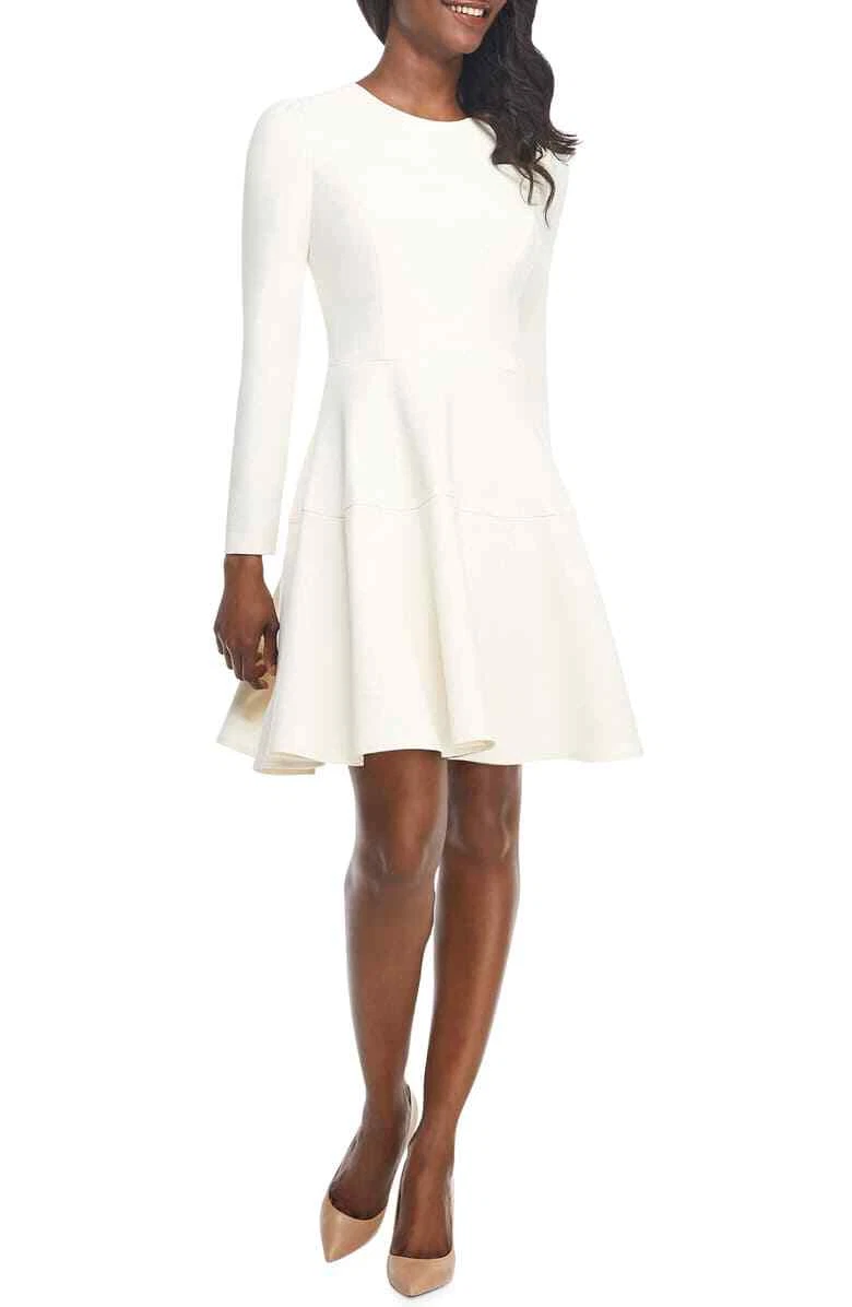 White long sleeve cheap fit and flare dress