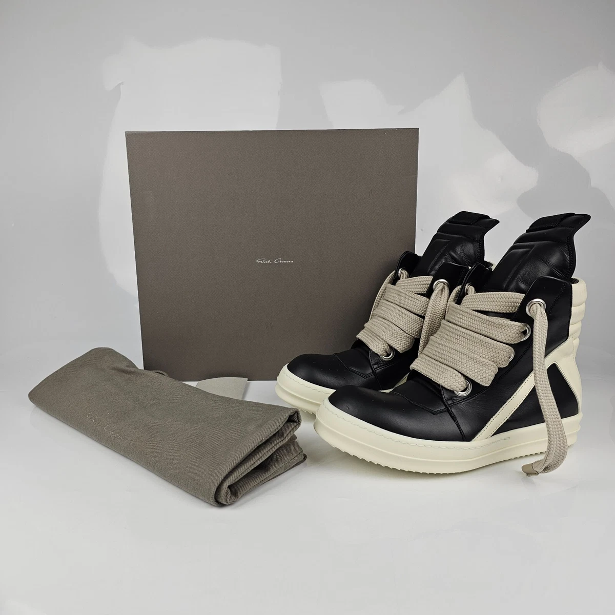 Rick Owens Geobasket Jumbo Laces Black/Milk Sneakers New Size 42