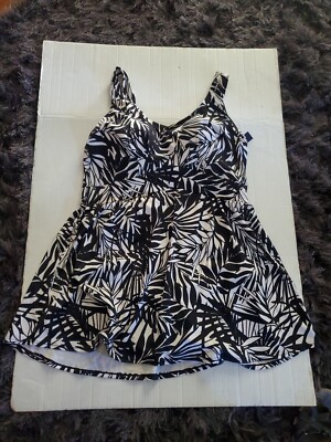Swimsuits For All Size 22 1 Pc Black White Vines Full Support Stretch Swim Dress