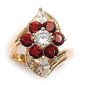 Women's T52 Ruby Flower Cz 18K Gold Plated Laminated 5 Microns Ring Jewelry - Picture 1 of 1
