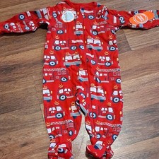 Wonder Nation Footed Zip Sleeper One Piece Cotton Knit Fire Truck 3-6M