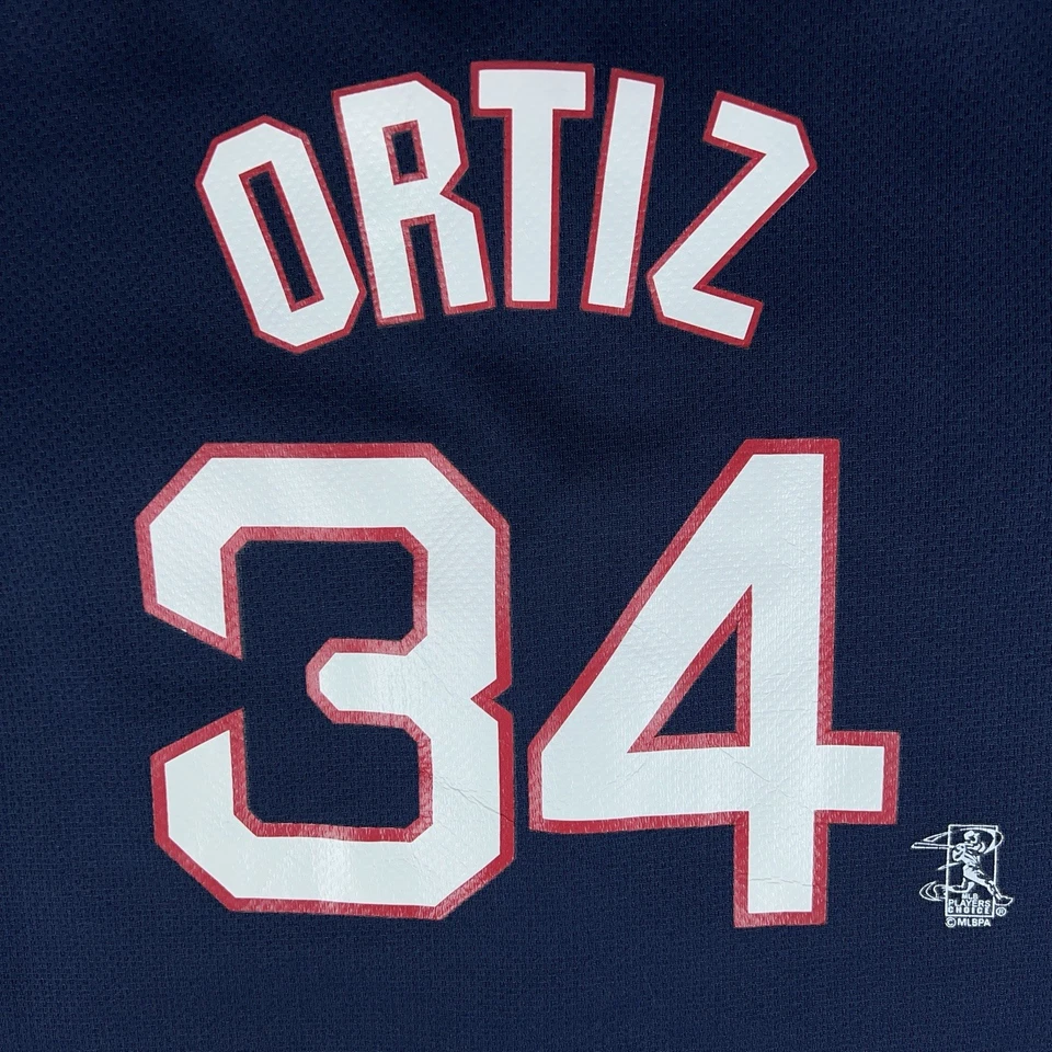 Camiseta Boston Red Sox Youth 10/12 azul marinho David Ortiz Majestic costurada anos 00 vintage - Imagem 4 de 4