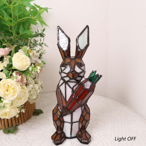 L10950 Rabbit Holds Carrot Tiffany Style Stained Glass Accent Table Lamp for ... - Picture 5 of 7