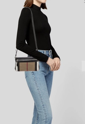 #ad Burberry Farley Check Leather Trimmed Crossbody Bag purse $195.00
