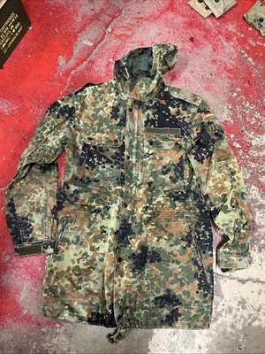 German Bundeswehr Flecktarn Camo Military Parka Jacket GR12  Hooded Woodland Med