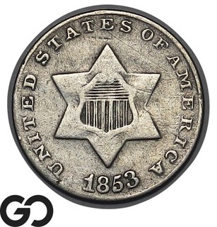 1853 Three Cent Silver Piece Trime Type 1 Very Fine Philadelphia