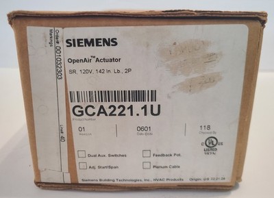 Siemens GCA221.1U Damper Actuator 120 VAC 142 InLb 2 Position Spring Return
