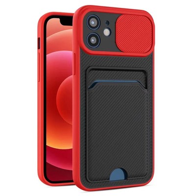 Hülle für iPhone 6P 7P 8P in Rot Ultra Dünn Case mit Kartenfach Kamera Verschluss