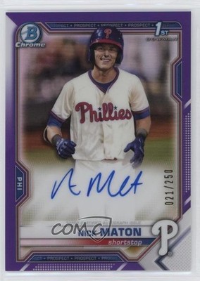 2021 Bowman Chrome Prospects Purple Refractor Nick Maton Rookie Auto RC 04eb
