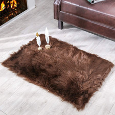 2x3 Brown Faux Sheepskin Area Rug   Fluffy Shaggy Soft Fur Floor Mat, Plush Beds