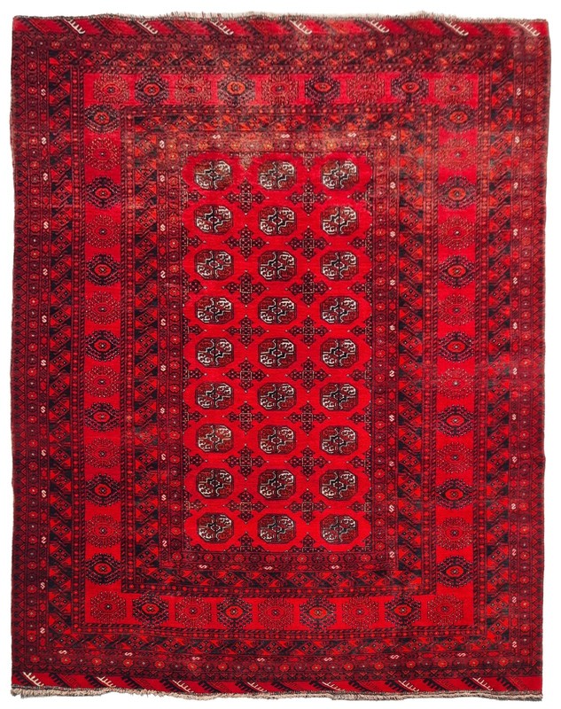 Rare Hand Knotted Vintage Afghan Turkmen Moori Wool Area Rug 9 x 7 Ft