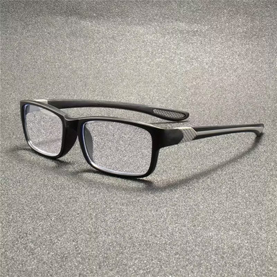Modische Sport-Lesebrille,  +4,0 , schwarz/grau, Rechteckig mit Vollrand, Unisex