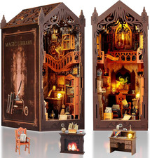 DIY Book Nook Kit: 3D Wooden Puzzle Shelf Insert with LED Light - Miniature Doll