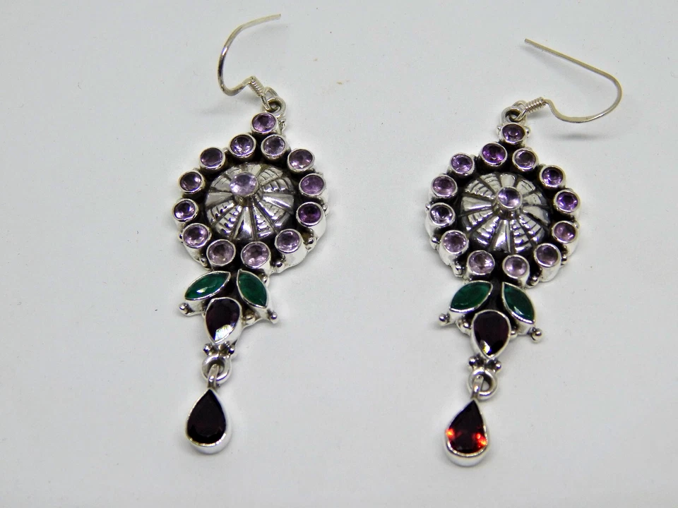 Natural Amethyst Garnet Flower Earring in 925 Sterling Silver Wedding Earring - Изображение 2 из 3