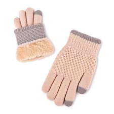 Winter Wool Fleece Lined Knit Gloves for Women Girls  Warm Full Fingers Pink