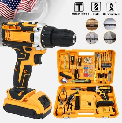 Hammer Drill Cordless Brushless Impact Driver Combo Kit With 2 Battery & Charger