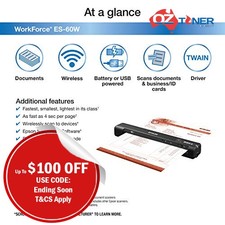 Epson WorkForce ES-60W Wi-Fi Portable Document Scanner Scan to Business Card