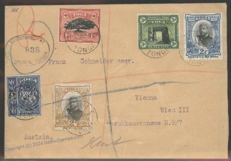 British 1930 Toga Tonga To Vienna Austria Registered Cover 112407