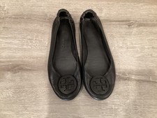 Tory Burch Womens Sz 8M Minnie Travel Ballet Flats Black Leather Shoes Slip On