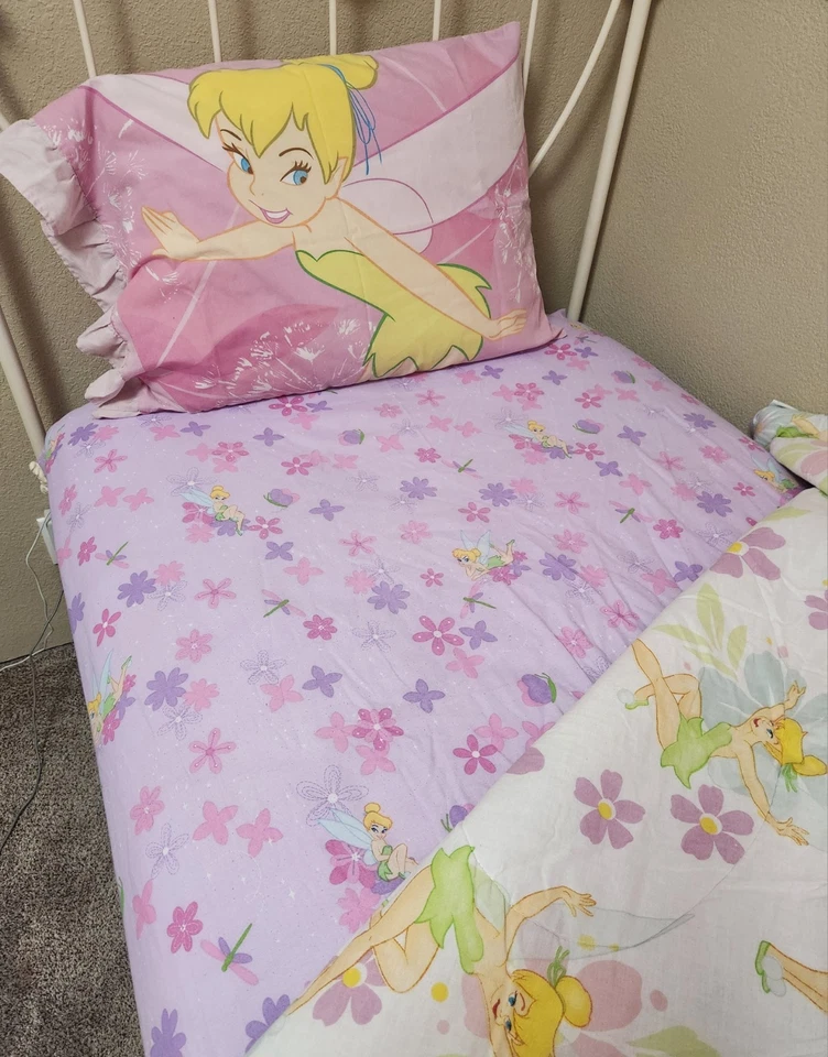 Conjunto de cama de solteiro vintage Y2K Disney Tinker Bell fronha lençol ajustado - Imagem 4 de 4