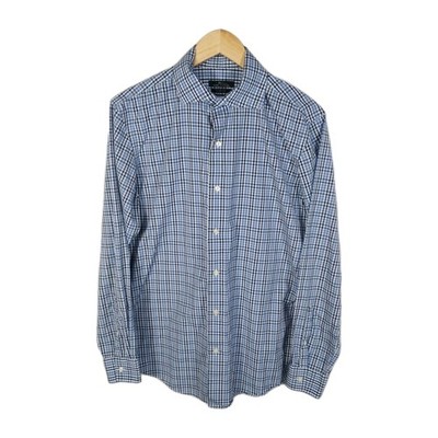 Marc Anthony Blue Check Plaid Long Sleeve Dress Shirt Mens 16 34-35 Slim