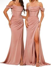 Elegant Off-Shoulder Satin Evening Gown – Blush Pink ✨