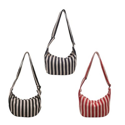 Fashionable Striped Canvas Handbag Shoulder Bag For Work And Daily Activities