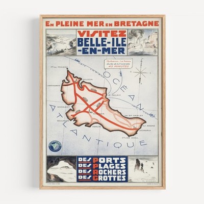 Visitez Belle-Ile-en-Mer. En pleine mer en Bretagne Retro Travel Poster