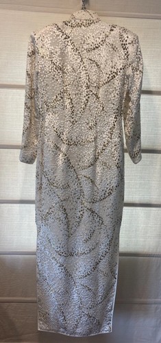 VTG Custom Made Wht/Gold Burnout Silk Shanghai Chic Cheongsam Maxi Dress~S~READ - Picture 7 of 14
