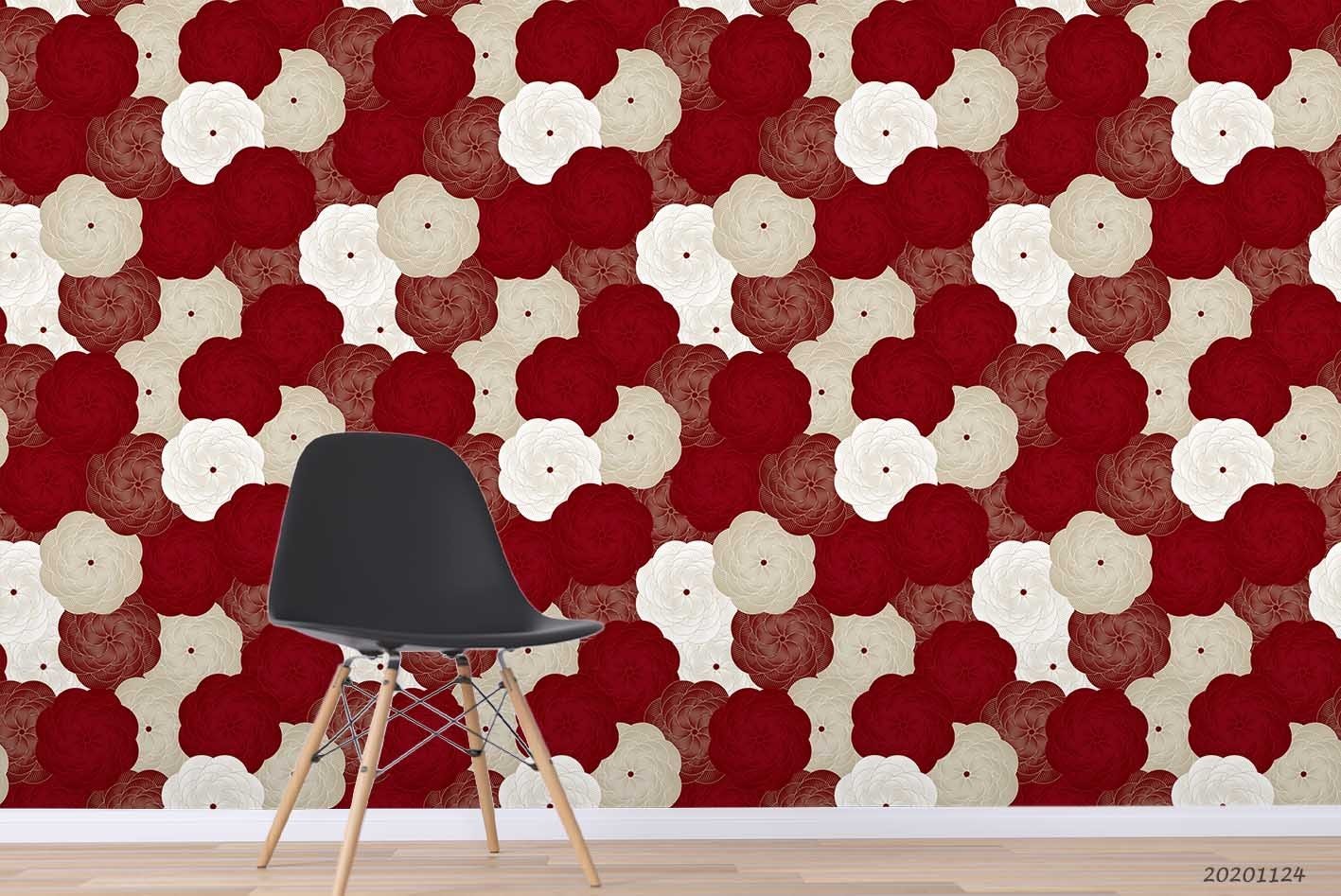 3D Red White Flowers Flora Pattern Wall Murals Wallpaper Murals Wall Sticker